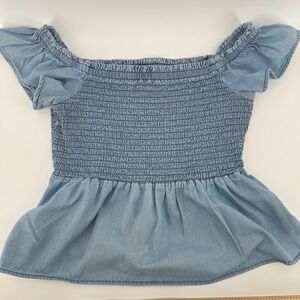 Aeropostale Smocked Off The Shoulder Peplum Top Denim Blue Size Medium Babydoll